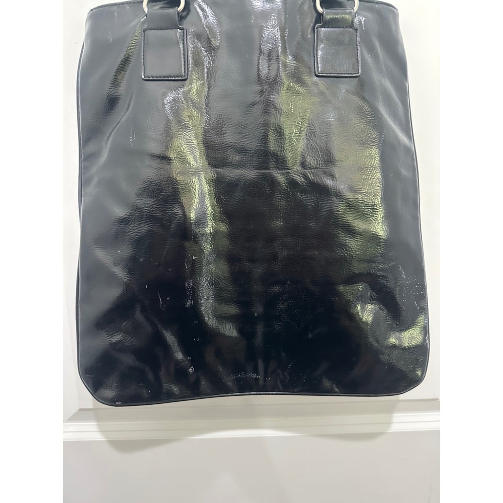 Black Patent Studded Tote Bag Silver Square Stud Punk Goth Shoulder Bag Large - Picture 3 of 6